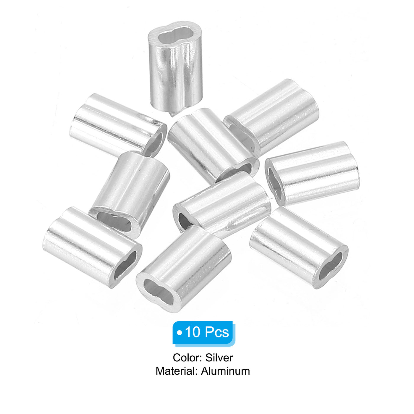 uxcell Uxcell 1/16" 1.5mm Aluminum Crimping Loop Sleeve Double Ferrule, Silver 10pcs