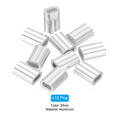 Harfington Uxcell 1/16" 1.5mm Aluminum Crimping Loop Sleeve Double Ferrule, Silver 10pcs