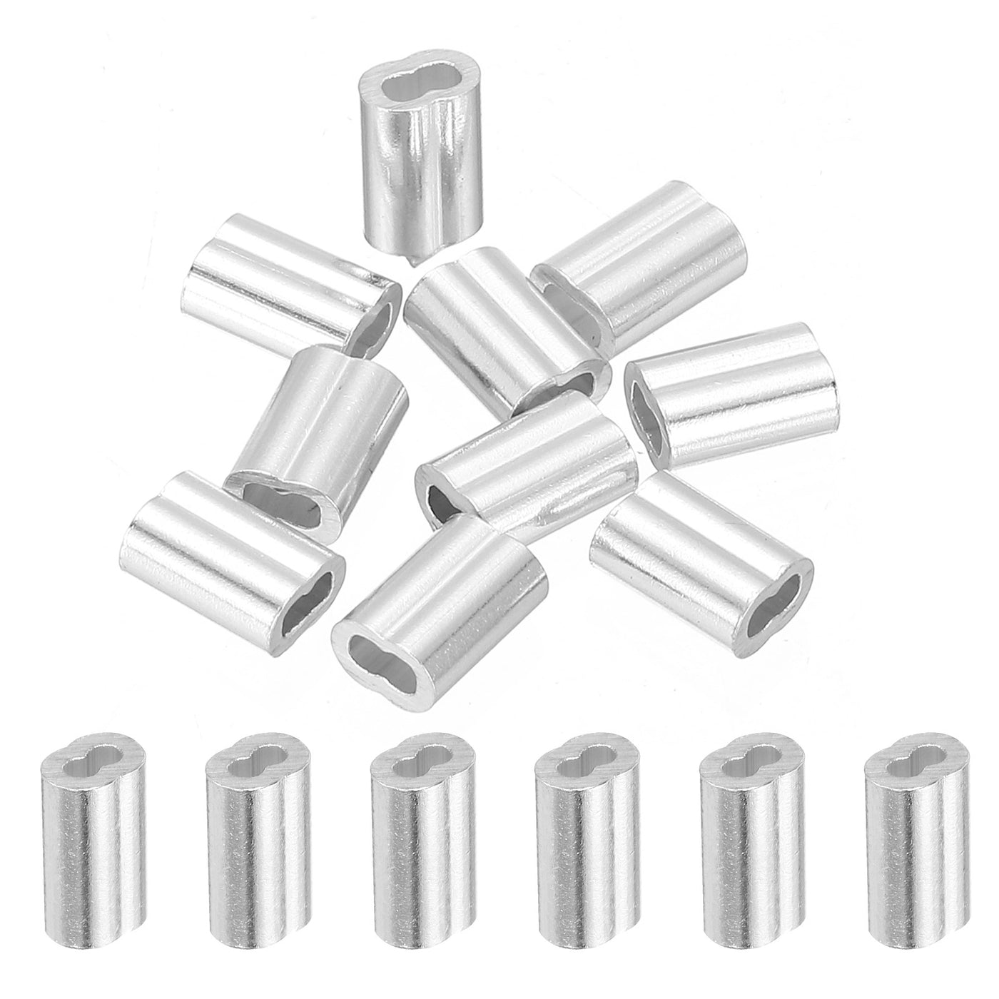 uxcell Uxcell 1/16" 1.5mm Aluminum Crimping Loop Sleeve Double Ferrule, Silver 10pcs