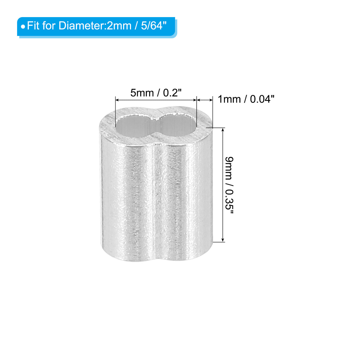 uxcell Uxcell 5/64" 2mm Aluminum Crimping Loop Sleeve Double Ferrule, Silver 10pcs