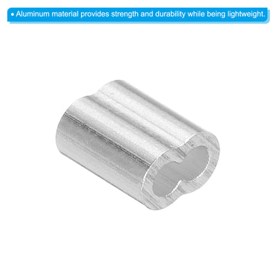 Harfington Uxcell 5/64" 2mm Aluminum Crimping Loop Sleeve Double Ferrule, Silver 10pcs