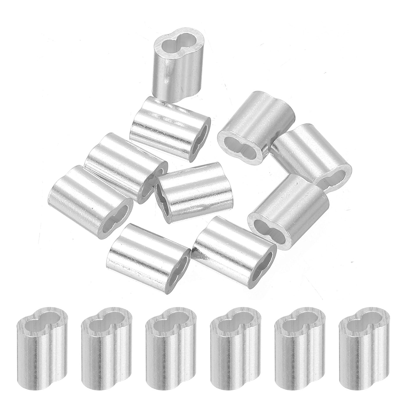 uxcell Uxcell 5/64" 2mm Aluminum Crimping Loop Sleeve Double Ferrule, Silver 10pcs