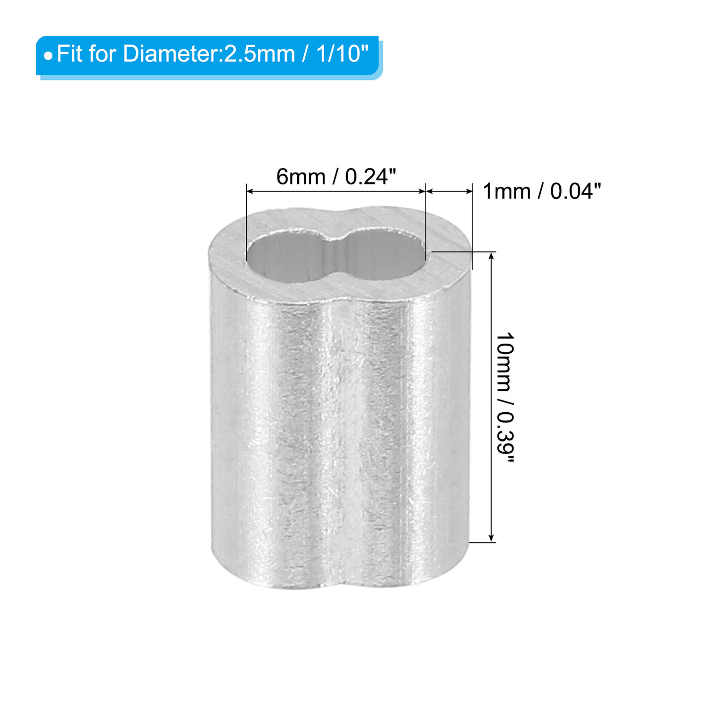 uxcell Uxcell 3/32" 2.5mm Aluminum Crimping Loop Sleeve Double Ferrule, Silver 10pcs