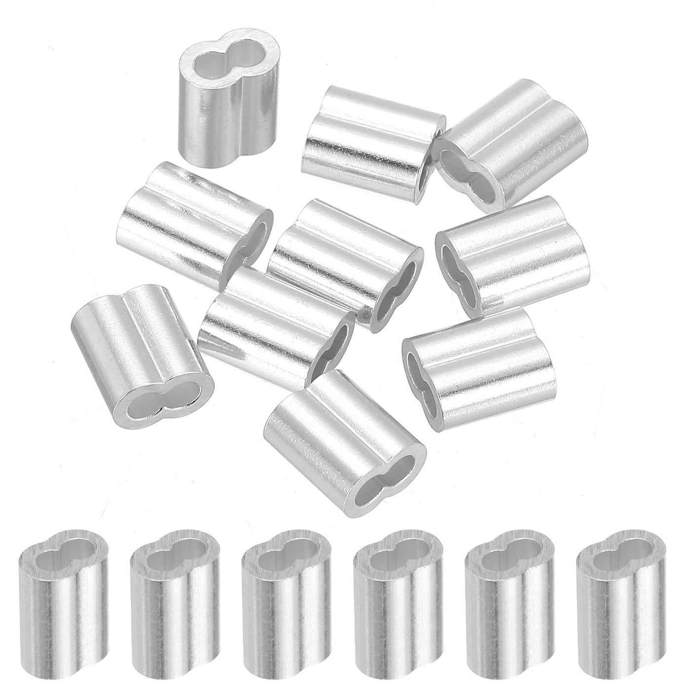 uxcell Uxcell 3/32" 2.5mm Aluminum Crimping Loop Sleeve Double Ferrule, Silver 10pcs