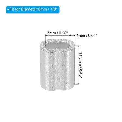 Harfington Uxcell 1/8" 3mm Aluminum Crimping Loop Sleeve Double Ferrule, Silver 10pcs