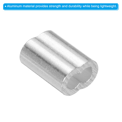 Harfington Uxcell 1/8" 3mm Aluminum Crimping Loop Sleeve Double Ferrule, Silver 10pcs