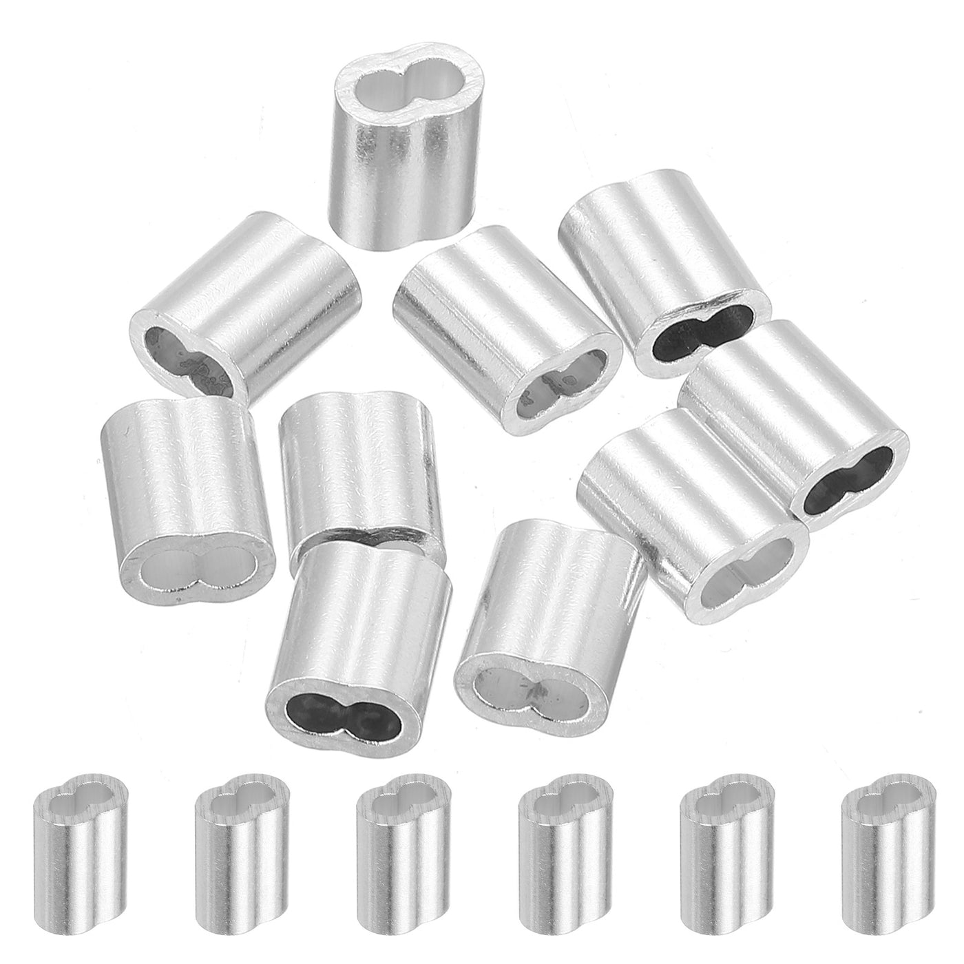 uxcell Uxcell 1/8" 3mm Aluminum Crimping Loop Sleeve Double Ferrule, Silver 10pcs