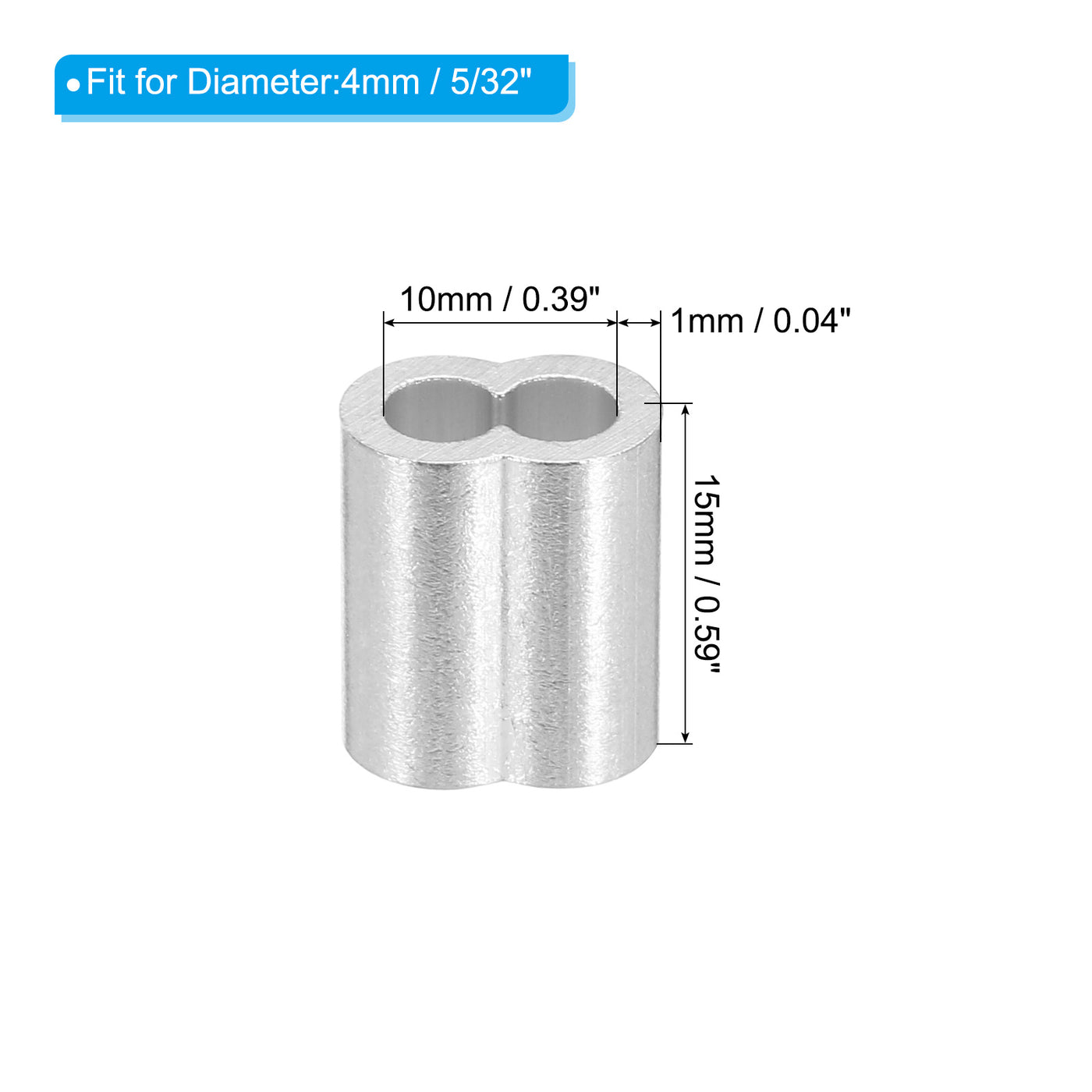 uxcell Uxcell 5/32" 4mm Aluminum Crimping Loop Sleeve Double Ferrule, Silver 10pcs