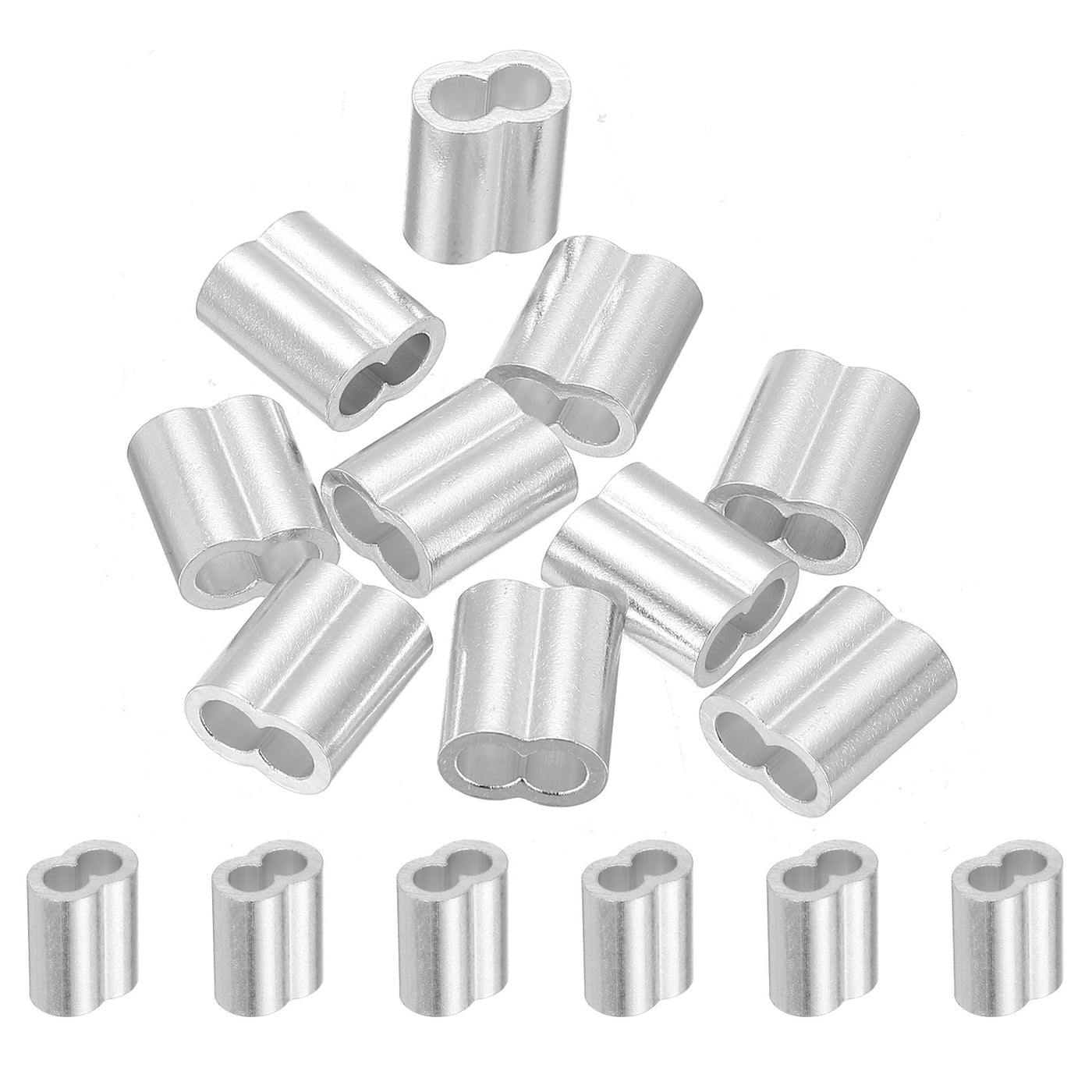 uxcell Uxcell 5/32" 4mm Aluminum Crimping Loop Sleeve Double Ferrule, Silver 10pcs