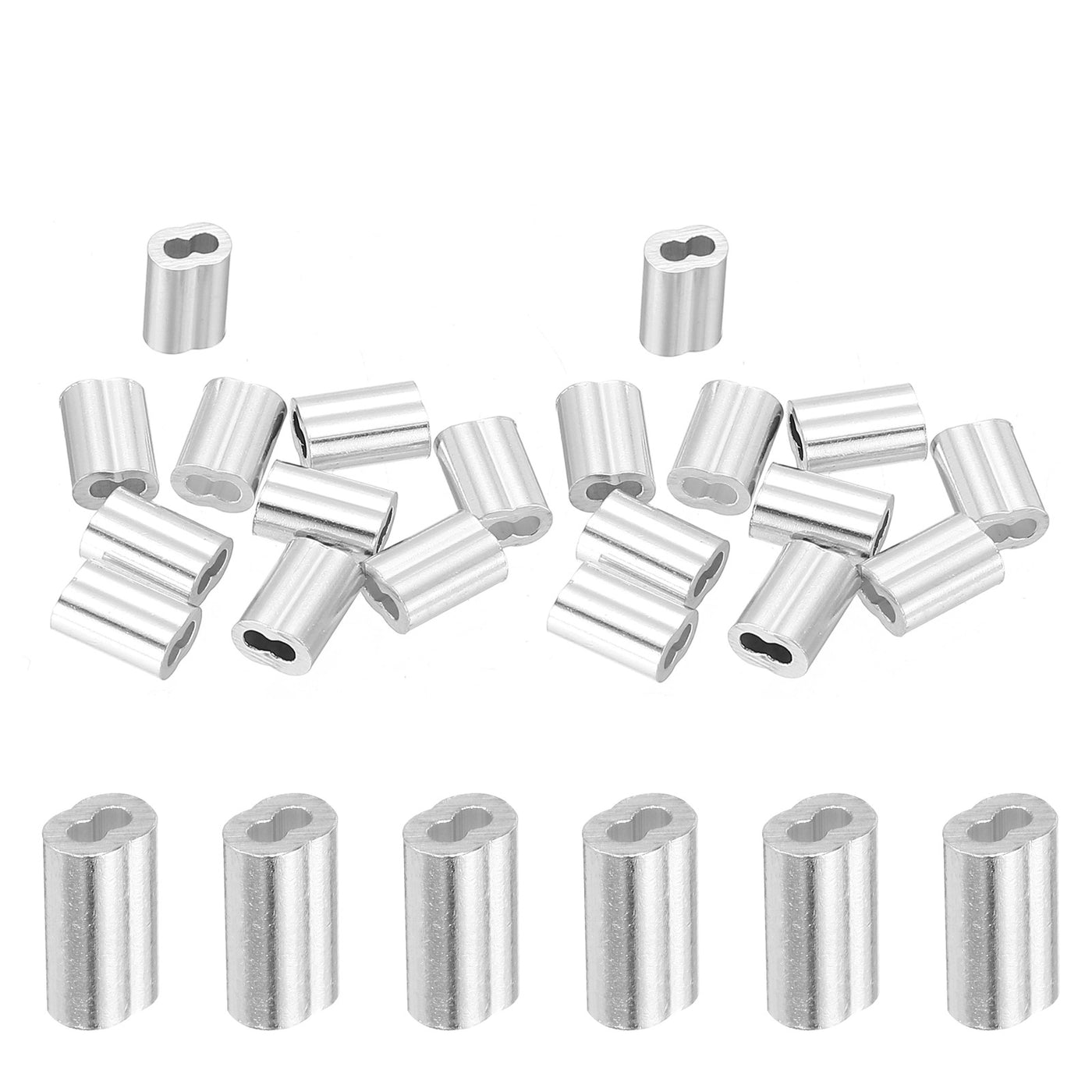 uxcell Uxcell 3/64" 1.2mm Aluminum Crimping Loop Sleeve Double Ferrule, Silver 20pcs