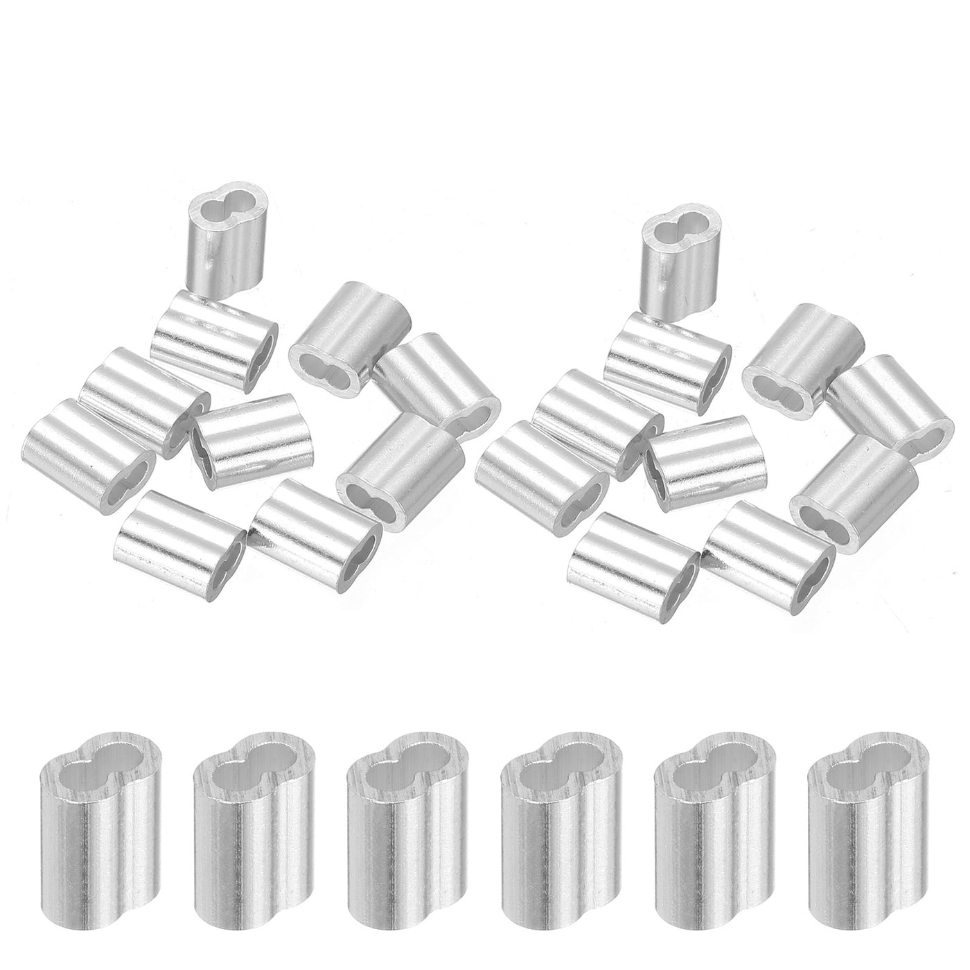 uxcell Uxcell 5/64" 2mm Aluminum Crimping Loop Sleeve Double Ferrule, Silver 20pcs