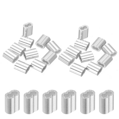 Harfington Uxcell 5/64" 2mm Aluminum Crimping Loop Sleeve Double Ferrule, Silver 20pcs