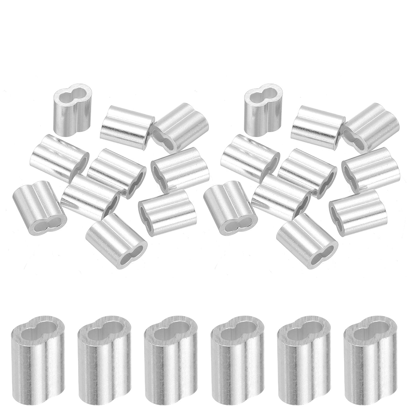 uxcell Uxcell 3/32" 2.5mm Aluminum Crimping Loop Sleeve Double Ferrule, Silver 20pcs