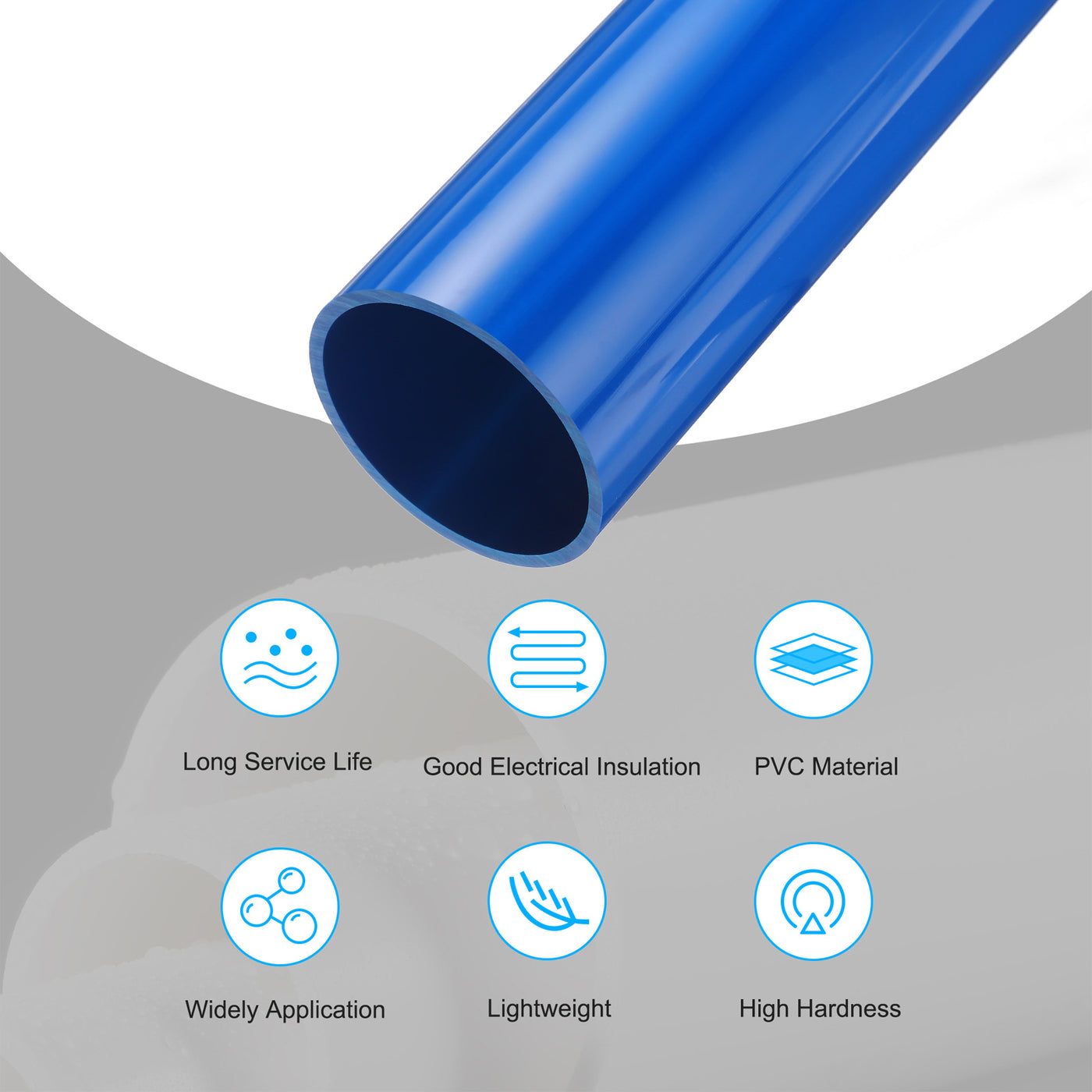 Harfington PVC Rigid Round Pipe 67.8mm ID 75mm OD 500mm Blue High Impact