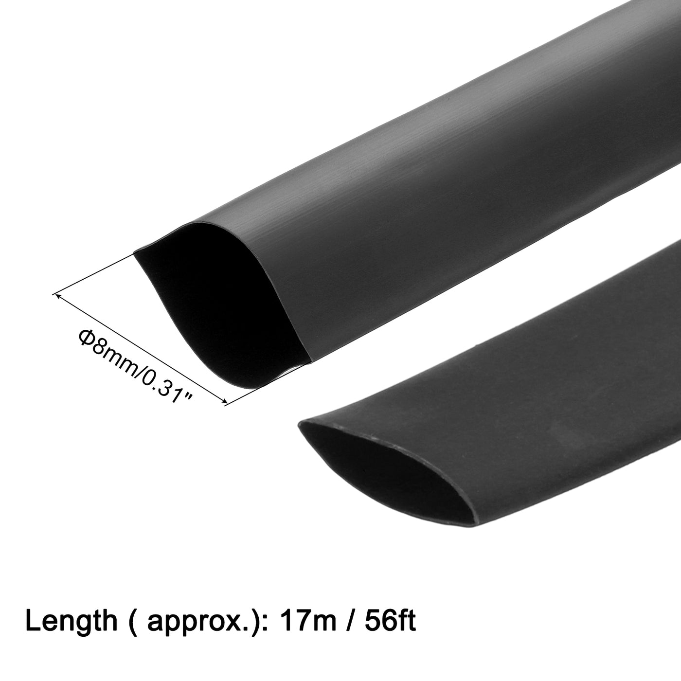 uxcell Uxcell Heat Shrink Tube 2:1 Electrical Insulation Tube Wire Cable Tubing Sleeving Wrap Black 8mm Diameter 17m Long