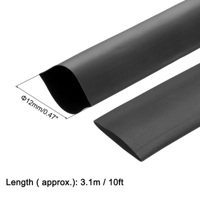 Harfington Uxcell Heat Shrink Tube 2:1 Electrical Insulation Tube Wire Cable Tubing Sleeving Wrap Black 12mm Diameter 3.1m Long