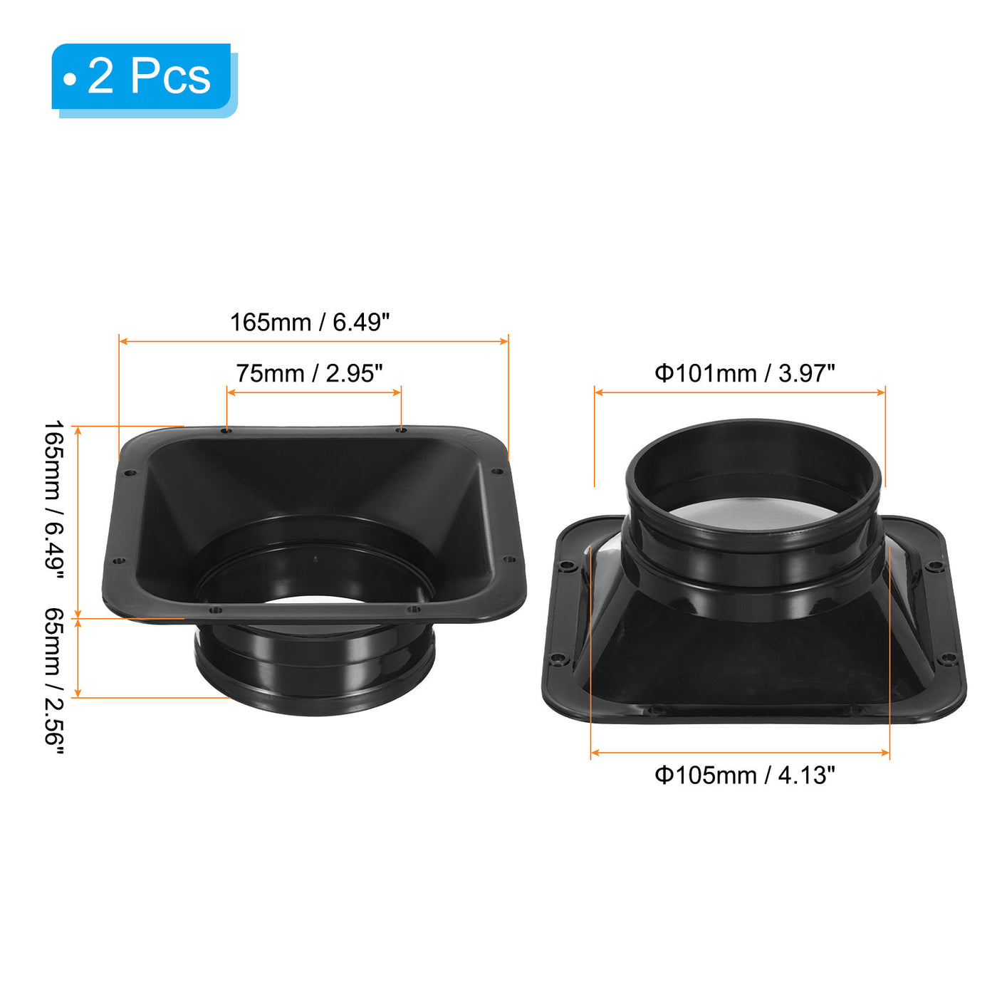 Harfington 4.1" Duct Connector Flange, 2pcs PP Dryer Vent Wall Plate Square to Round Straight Ducting Plate for Air Heating Cooling Ventilation Exhaust Fan