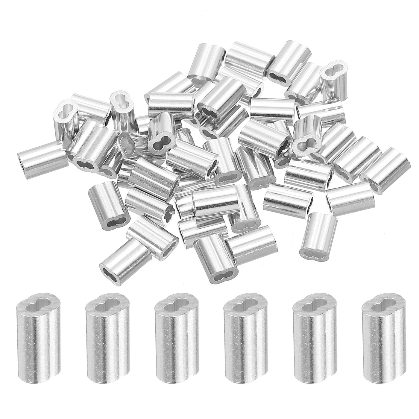 uxcell Uxcell 3/64" 1.2mm Aluminum Crimping Loop Sleeve Double Ferrule, Silver 50pcs