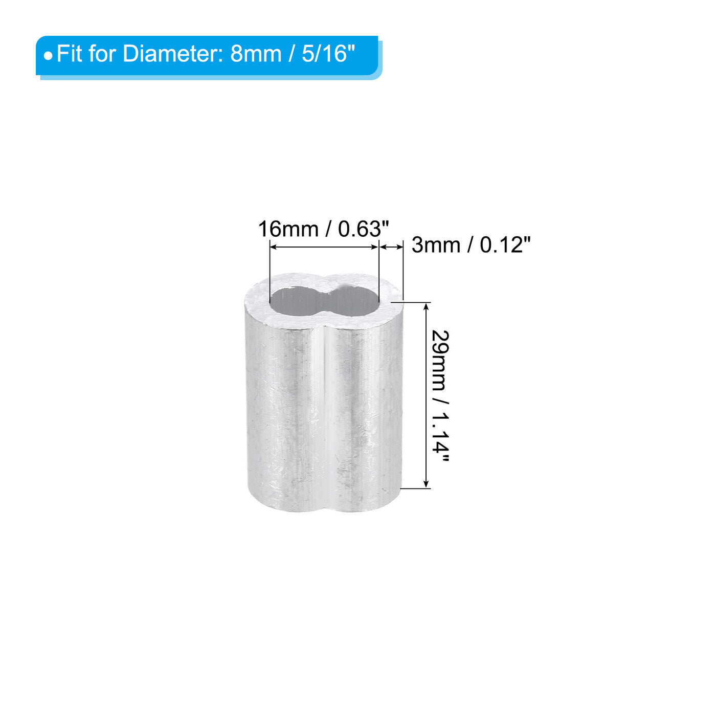 uxcell Uxcell 5/16" 8mm Aluminum Crimping Loop Sleeve Double Ferrule, Silver 50pcs