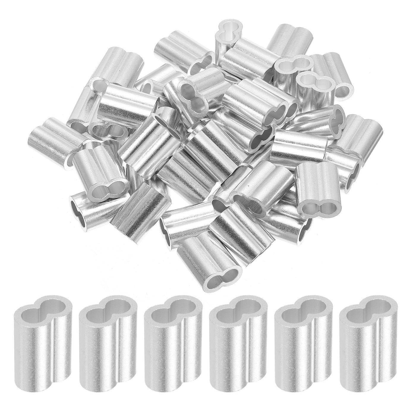 uxcell Uxcell 5/16" 8mm Aluminum Crimping Loop Sleeve Double Ferrule, Silver 50pcs