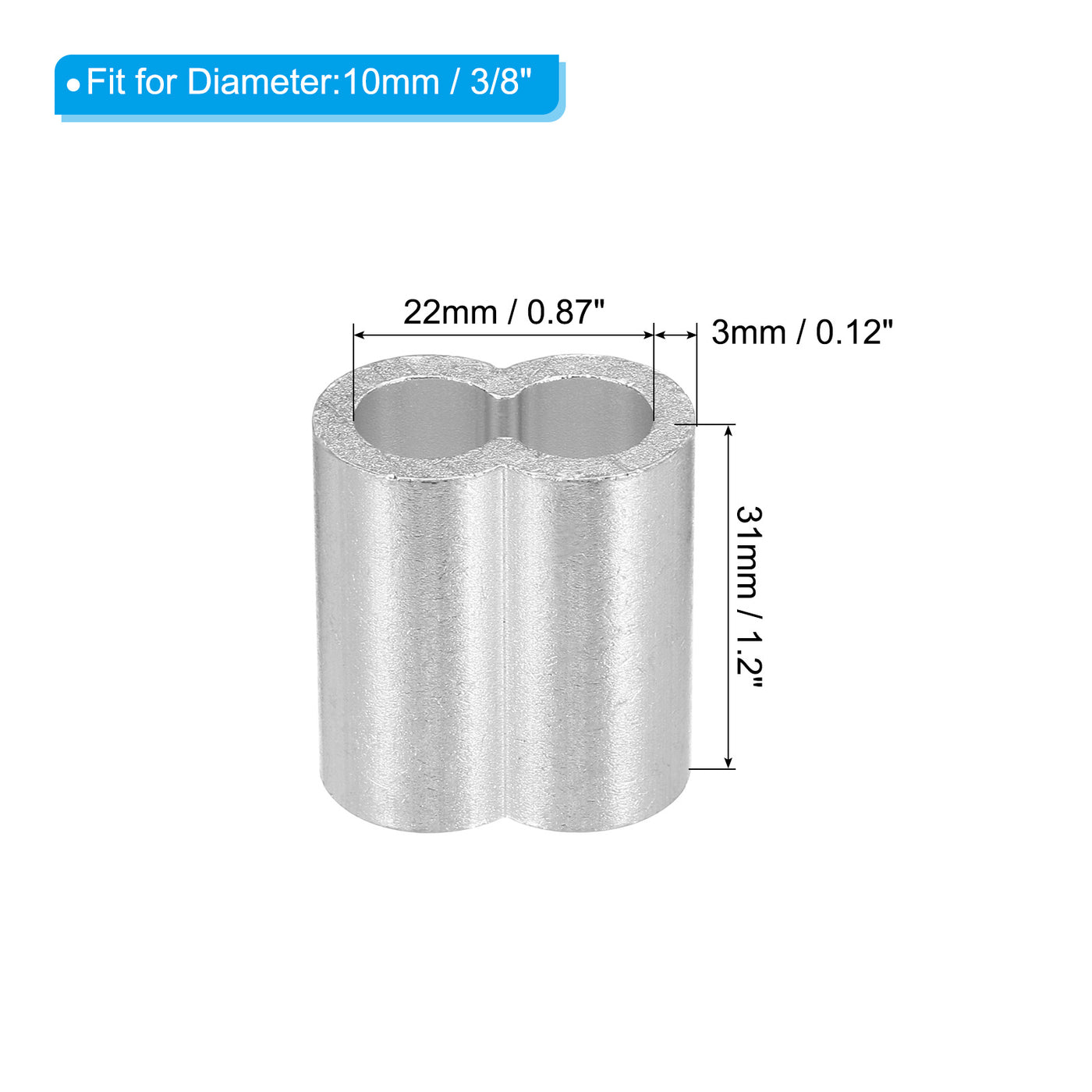 uxcell Uxcell 3/8" 10mm Aluminum Crimping Loop Sleeve Double Ferrule, Silver 50pcs