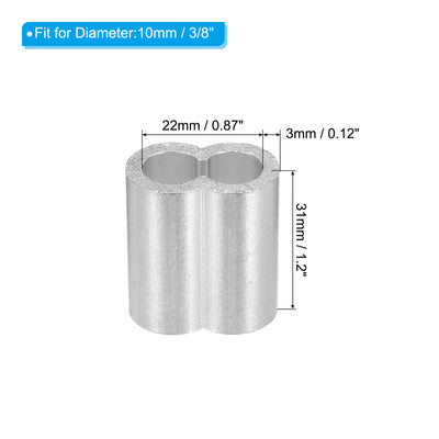 Harfington Uxcell 3/8" 10mm Aluminum Crimping Loop Sleeve Double Ferrule, Silver 50pcs