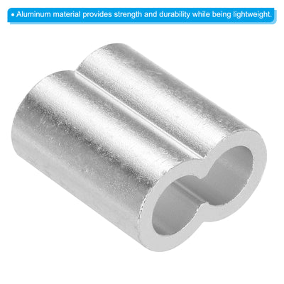 Harfington Uxcell 3/8" 10mm Aluminum Crimping Loop Sleeve Double Ferrule, Silver 50pcs