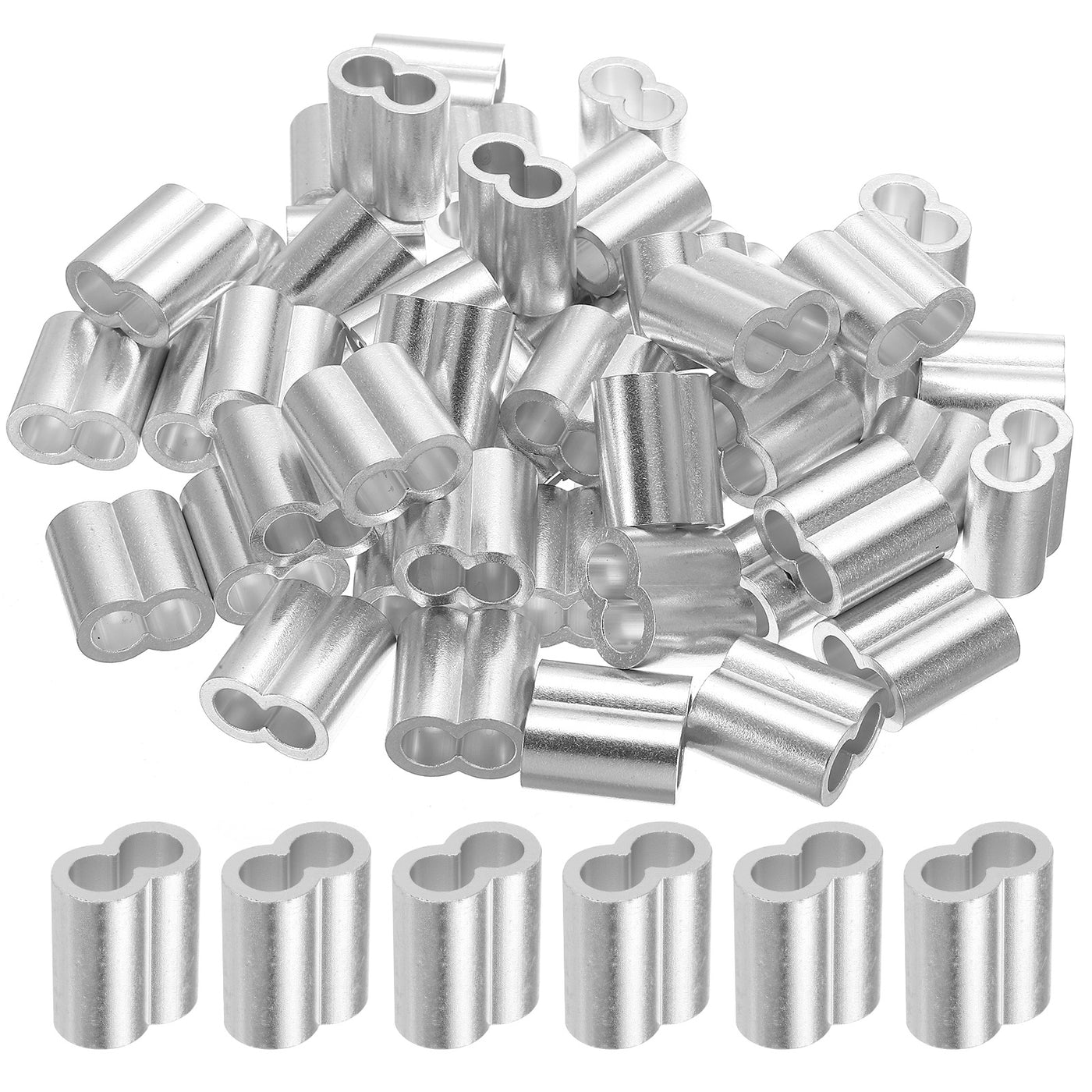 uxcell Uxcell 3/8" 10mm Aluminum Crimping Loop Sleeve Double Ferrule, Silver 50pcs