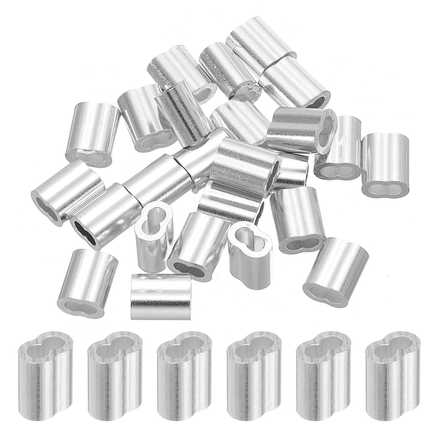 uxcell Uxcell 5/64" 2mm Aluminum Crimping Loop Sleeve Double Ferrule, Silver 25pcs