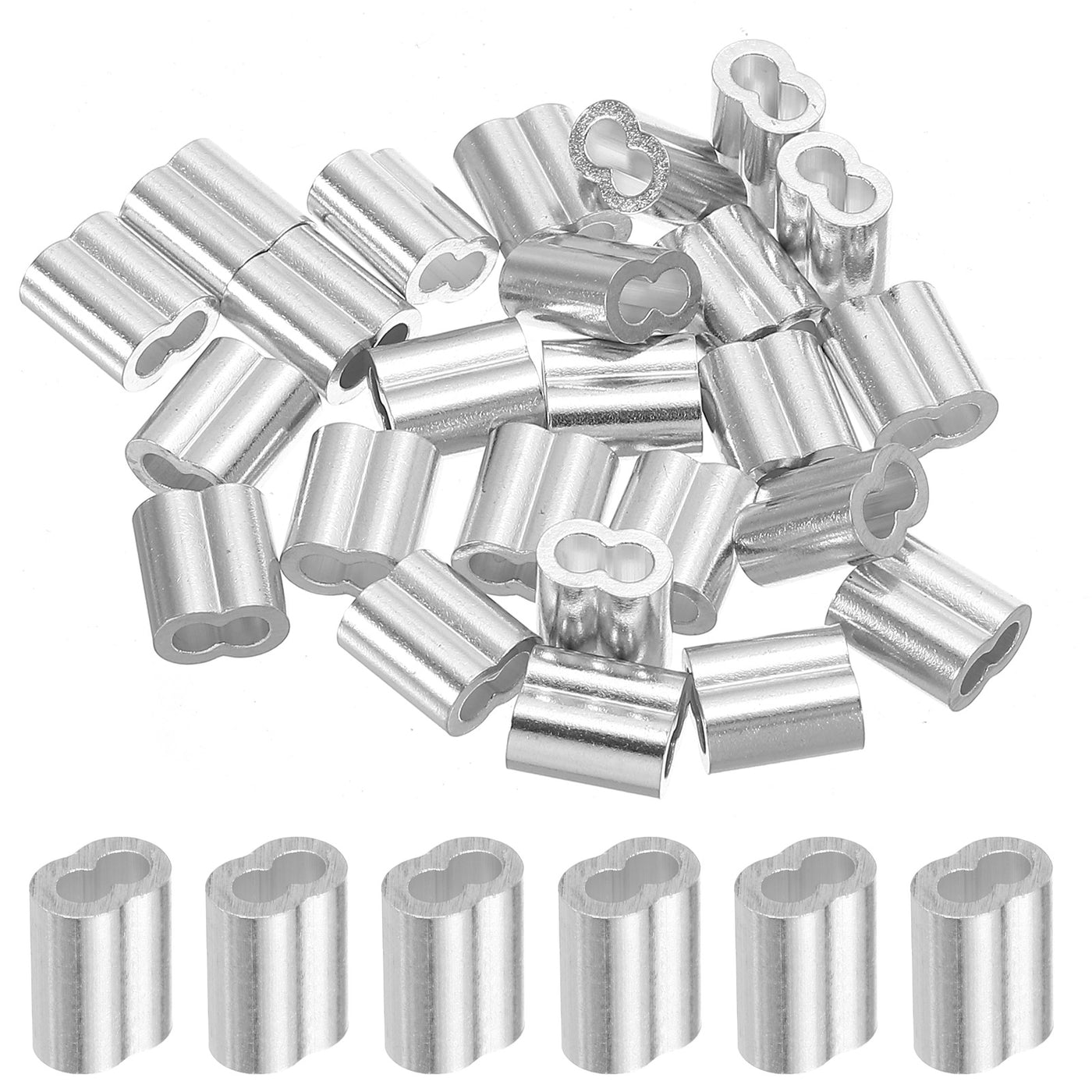 uxcell Uxcell 1/10" 2.5mm Aluminum Crimping Loop Sleeve Double Ferrule, Silver 25pcs