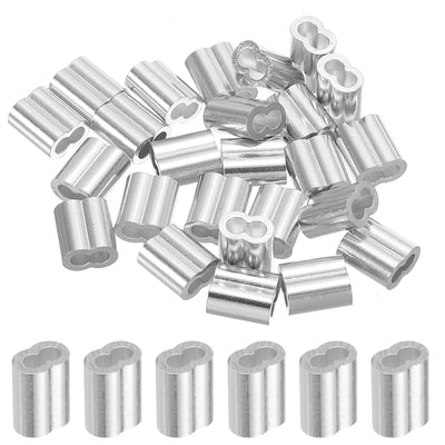 Harfington Uxcell 1/10" 2.5mm Aluminum Crimping Loop Sleeve Double Ferrule, Silver 25pcs