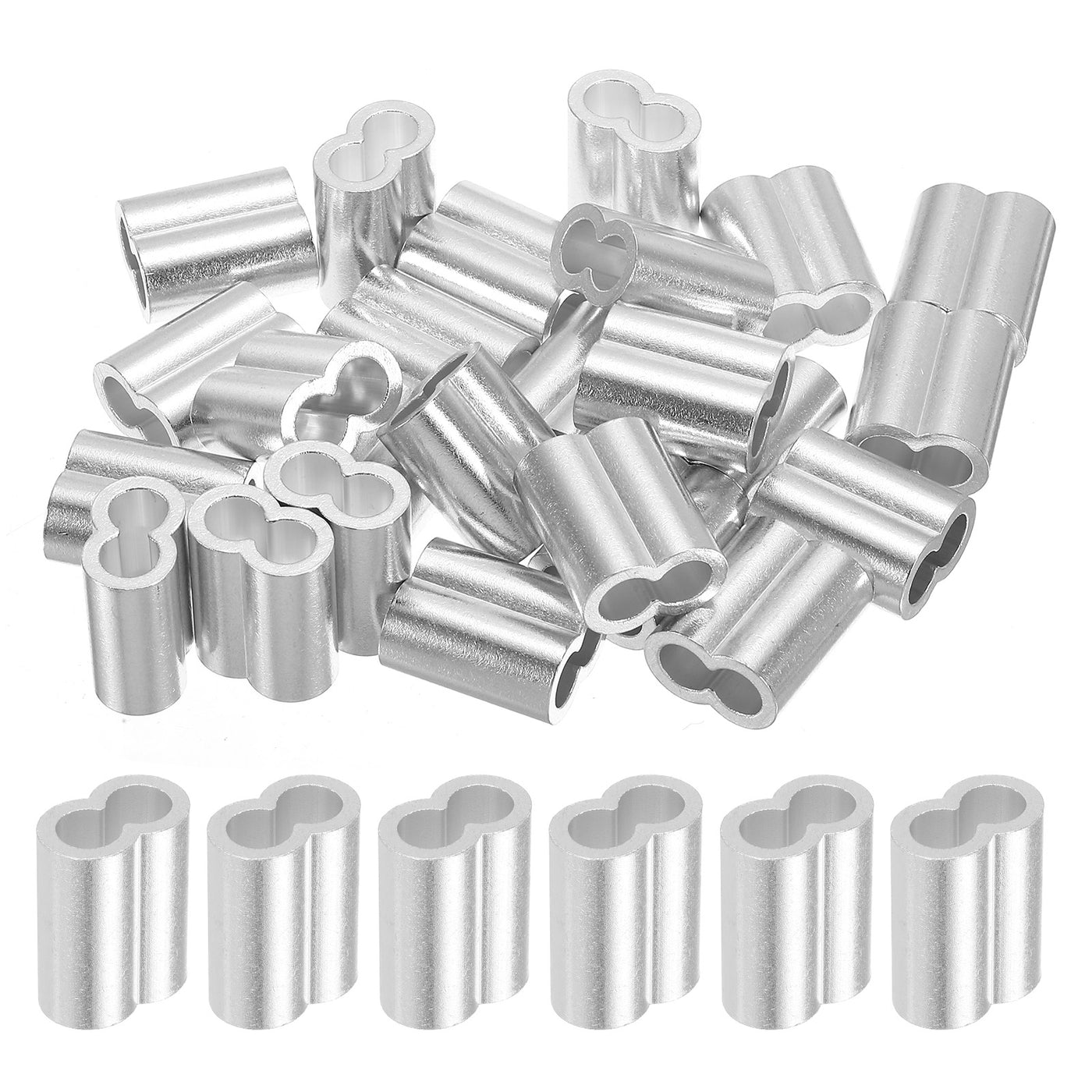 uxcell Uxcell 5/16" 8mm Aluminum Crimping Loop Sleeve Double Ferrule, Silver 25pcs