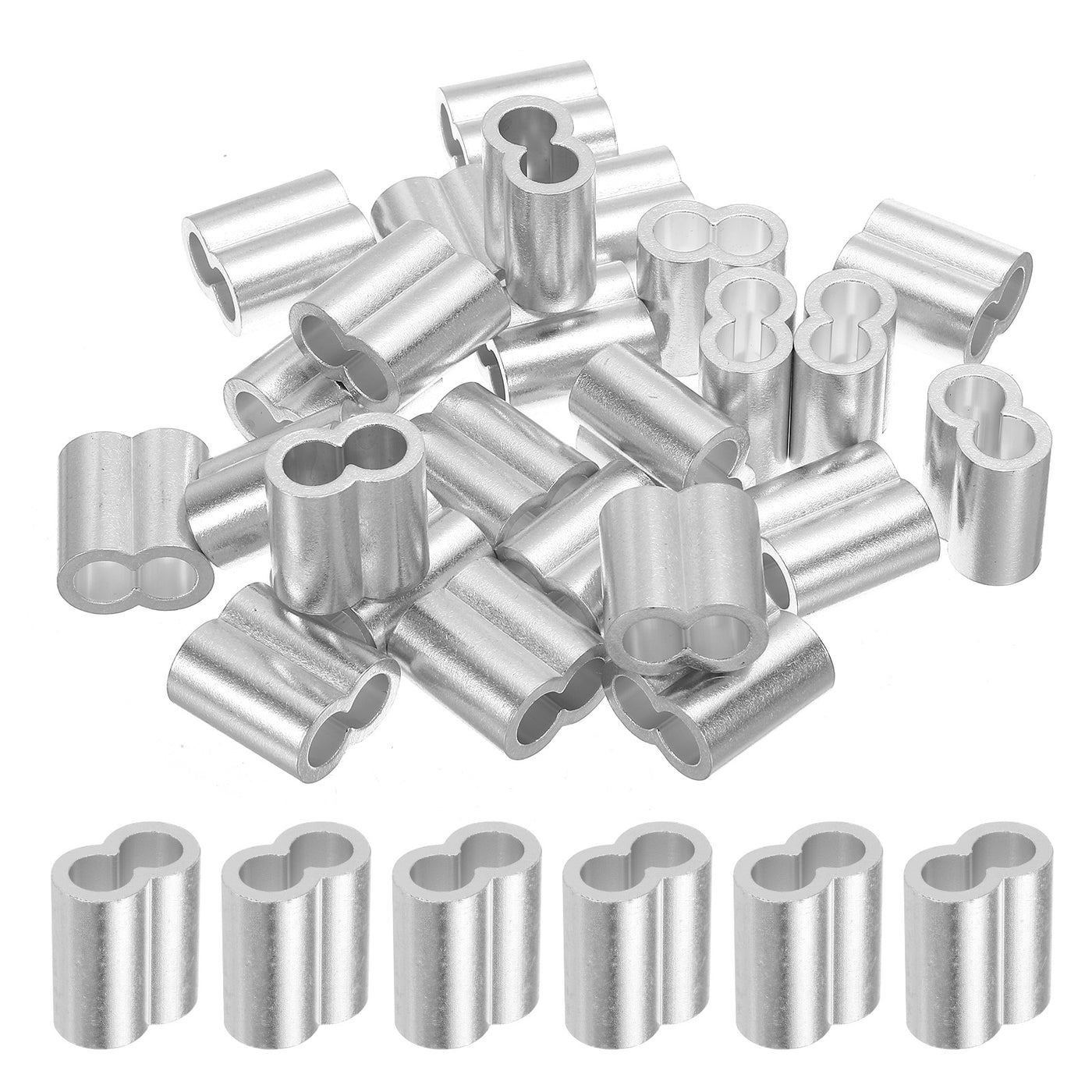 uxcell Uxcell 3/8" 10mm Aluminum Crimping Loop Sleeve Double Ferrule, Silver 25pcs