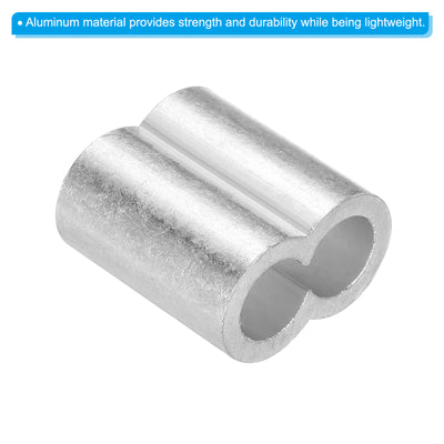 Harfington Uxcell 15/32" 12mm Aluminum Crimping Loop Sleeve Double Ferrule, Silver 25pcs