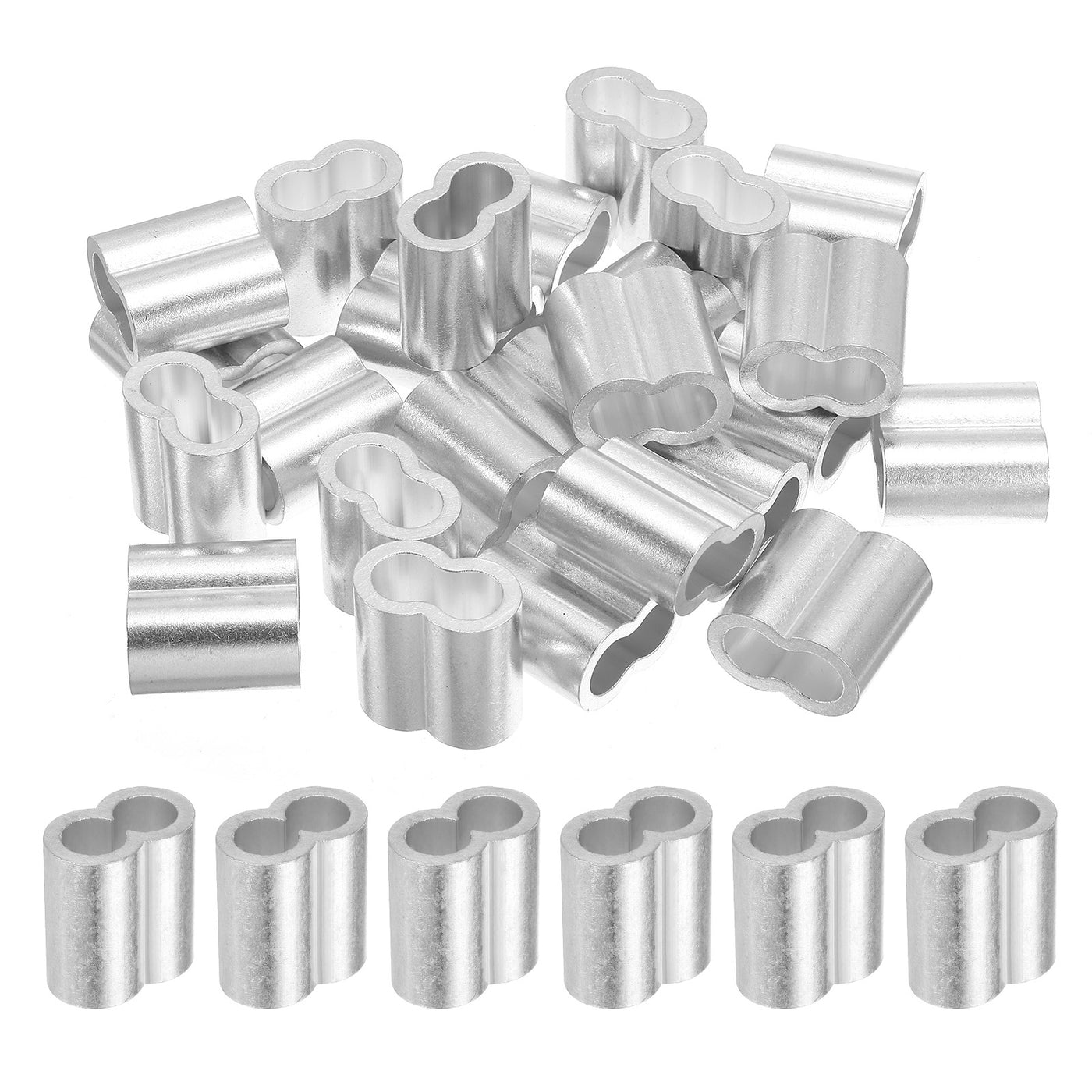 uxcell Uxcell 15/32" 12mm Aluminum Crimping Loop Sleeve Double Ferrule, Silver 25pcs