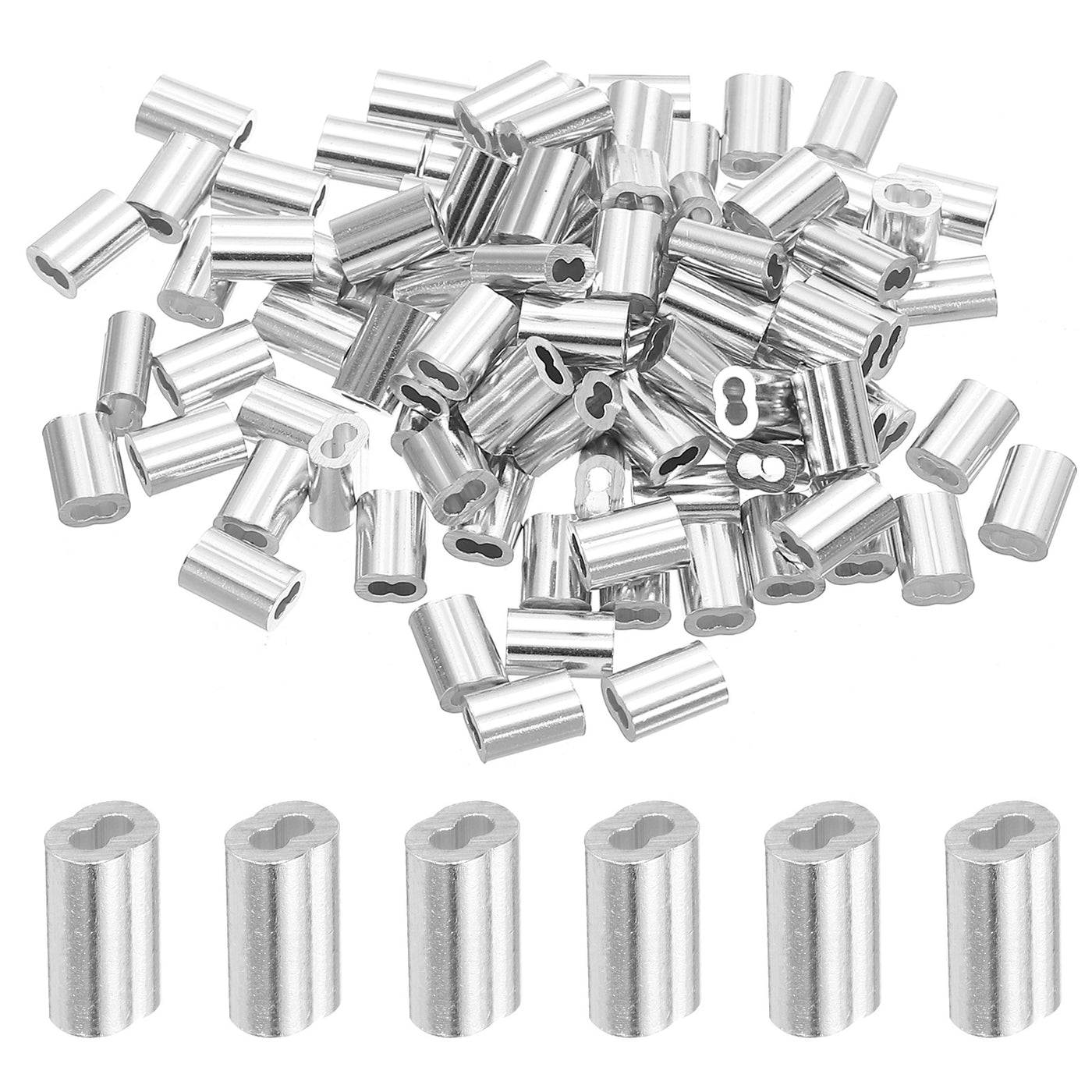 uxcell Uxcell 3/64" 1.2mm Aluminum Crimping Loop Sleeve Double Ferrule, Silver 100pcs