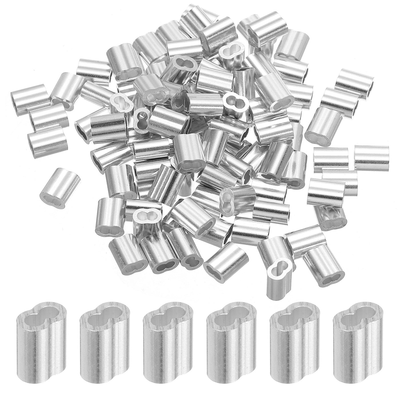 uxcell Uxcell 5/64" 2mm Aluminum Crimping Loop Sleeve Double Ferrule, Silver 100pcs