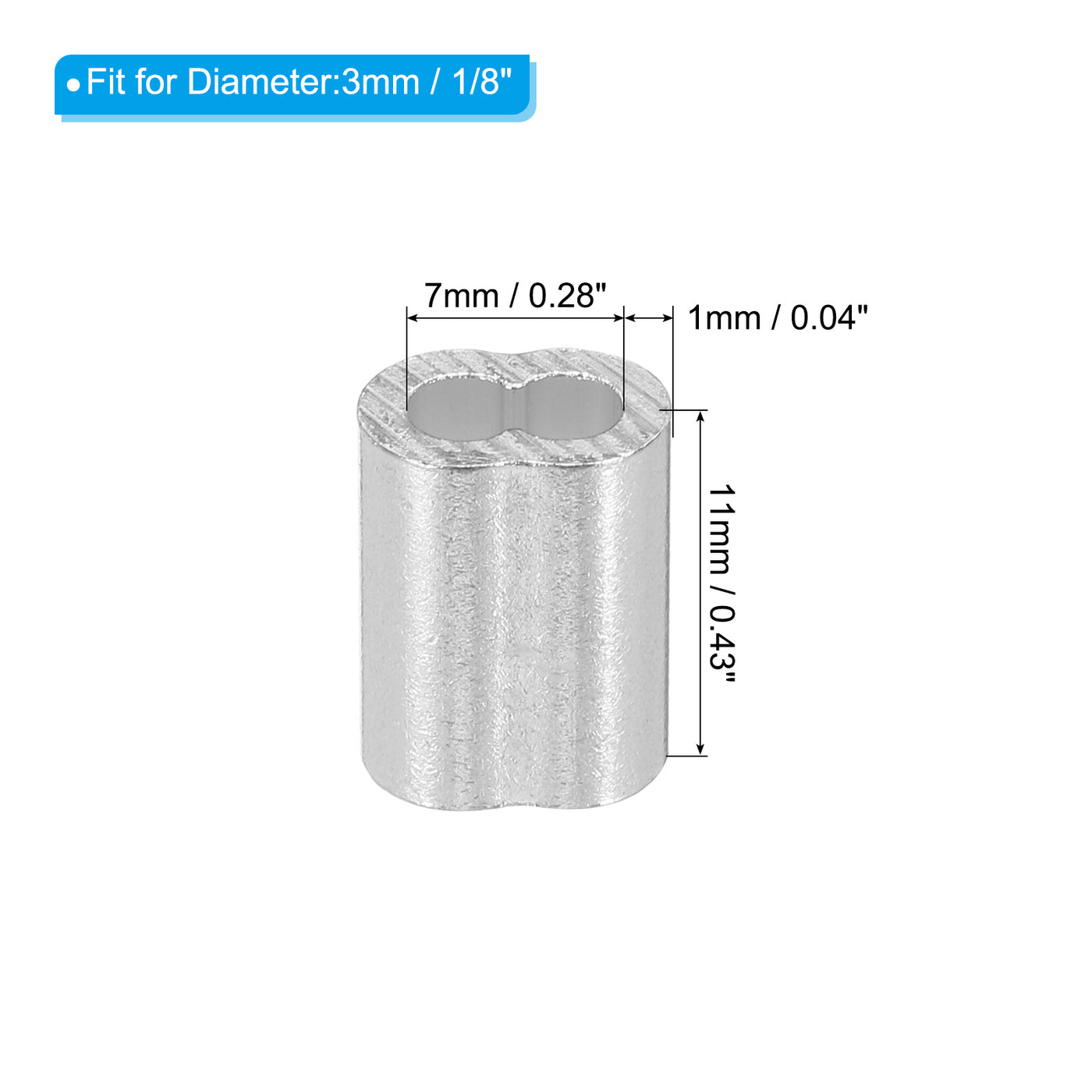 uxcell Uxcell 1/8" 3mm Aluminum Crimping Loop Sleeve Double Ferrule, Silver 100pcs