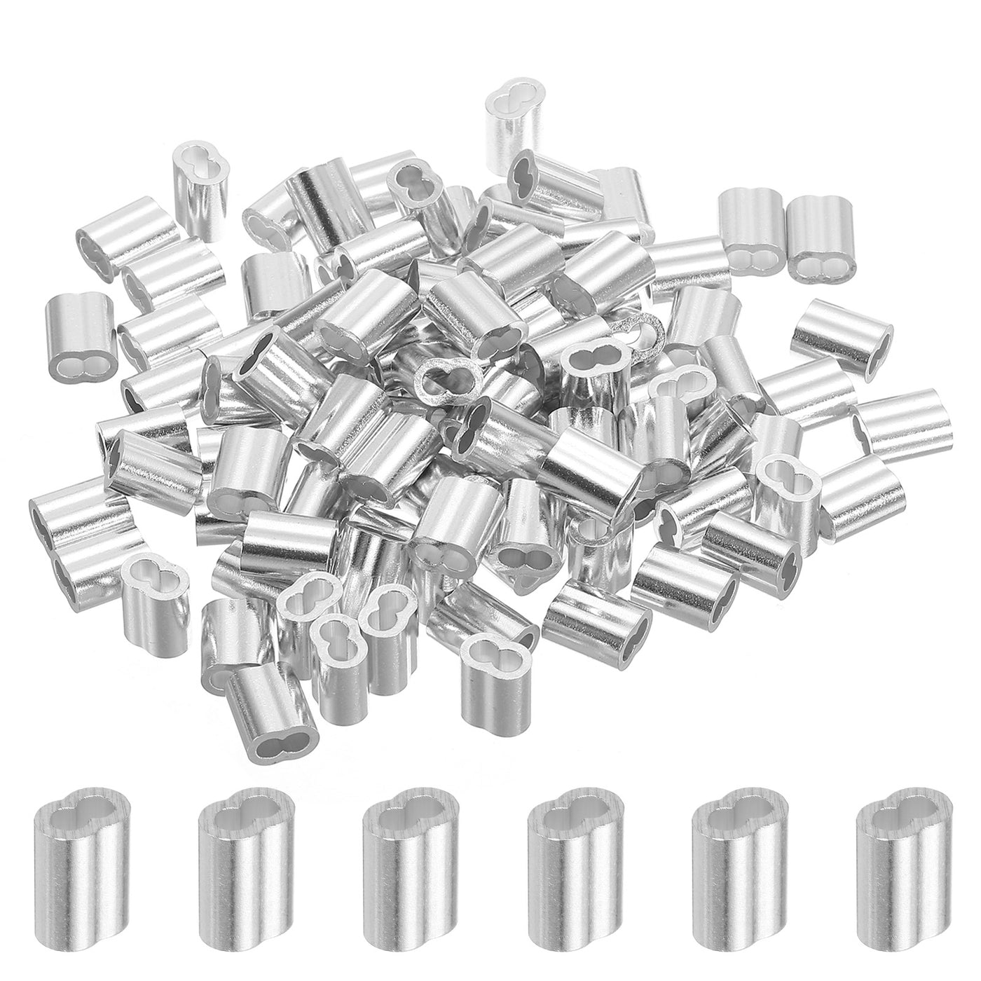 uxcell Uxcell 1/8" 3mm Aluminum Crimping Loop Sleeve Double Ferrule, Silver 100pcs