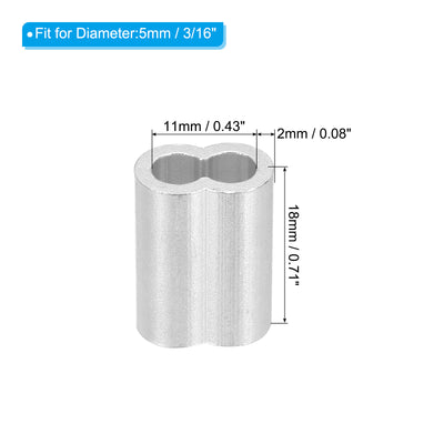 Harfington Uxcell 3/16" 5mm Aluminum Crimping Loop Sleeve Double Ferrule, Silver 100pcs