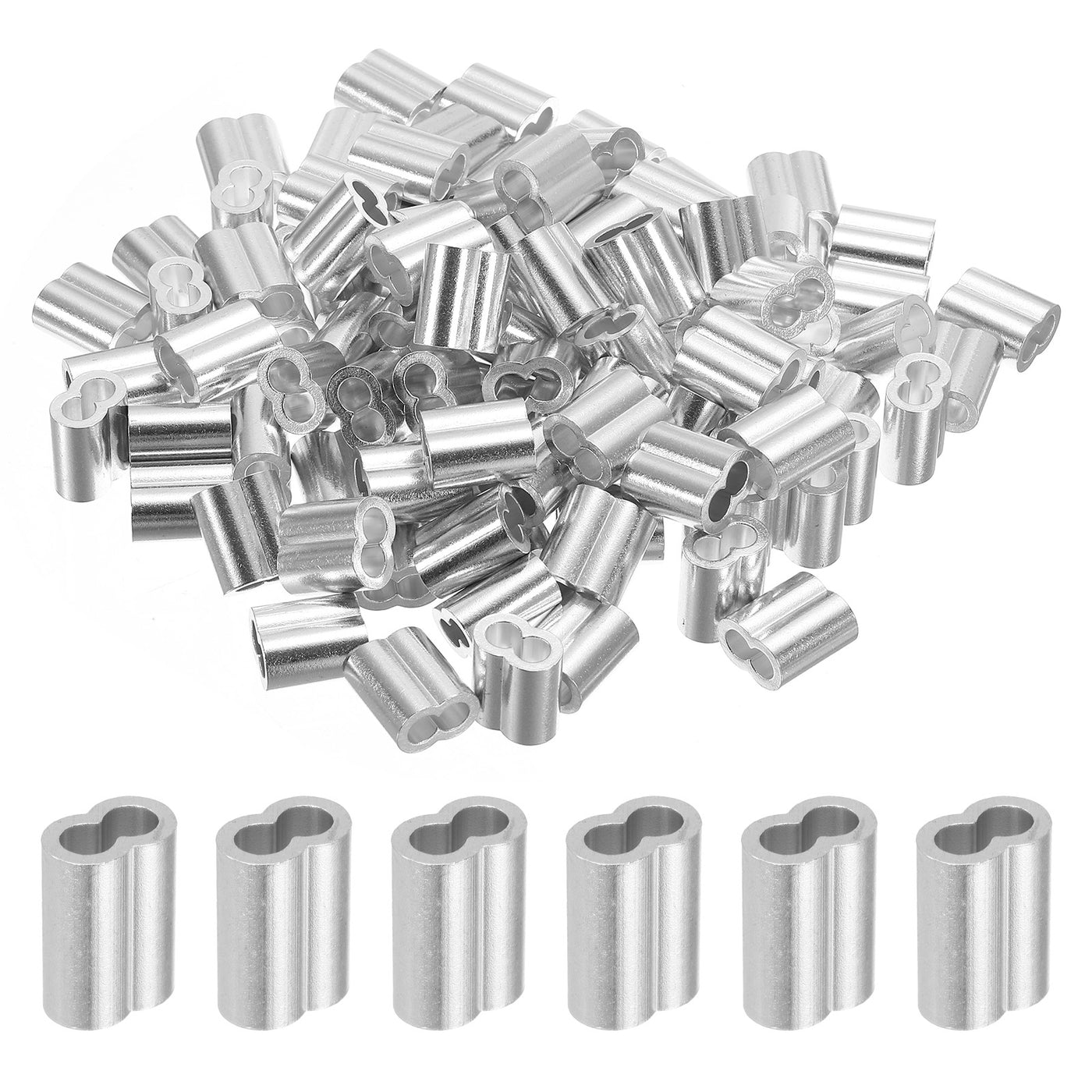 uxcell Uxcell 3/16" 5mm Aluminum Crimping Loop Sleeve Double Ferrule, Silver 100pcs