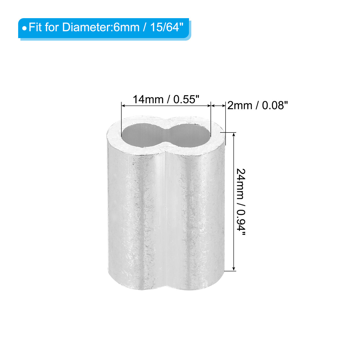 uxcell Uxcell 15/64" 6mm Aluminum Crimping Loop Sleeve Double Ferrule, Silver 100pcs