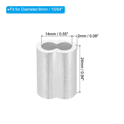 Harfington Uxcell 15/64" 6mm Aluminum Crimping Loop Sleeve Double Ferrule, Silver 100pcs