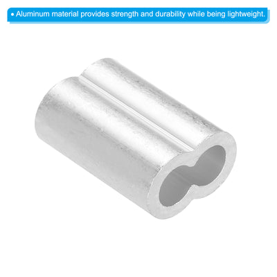 Harfington Uxcell 15/64" 6mm Aluminum Crimping Loop Sleeve Double Ferrule, Silver 100pcs