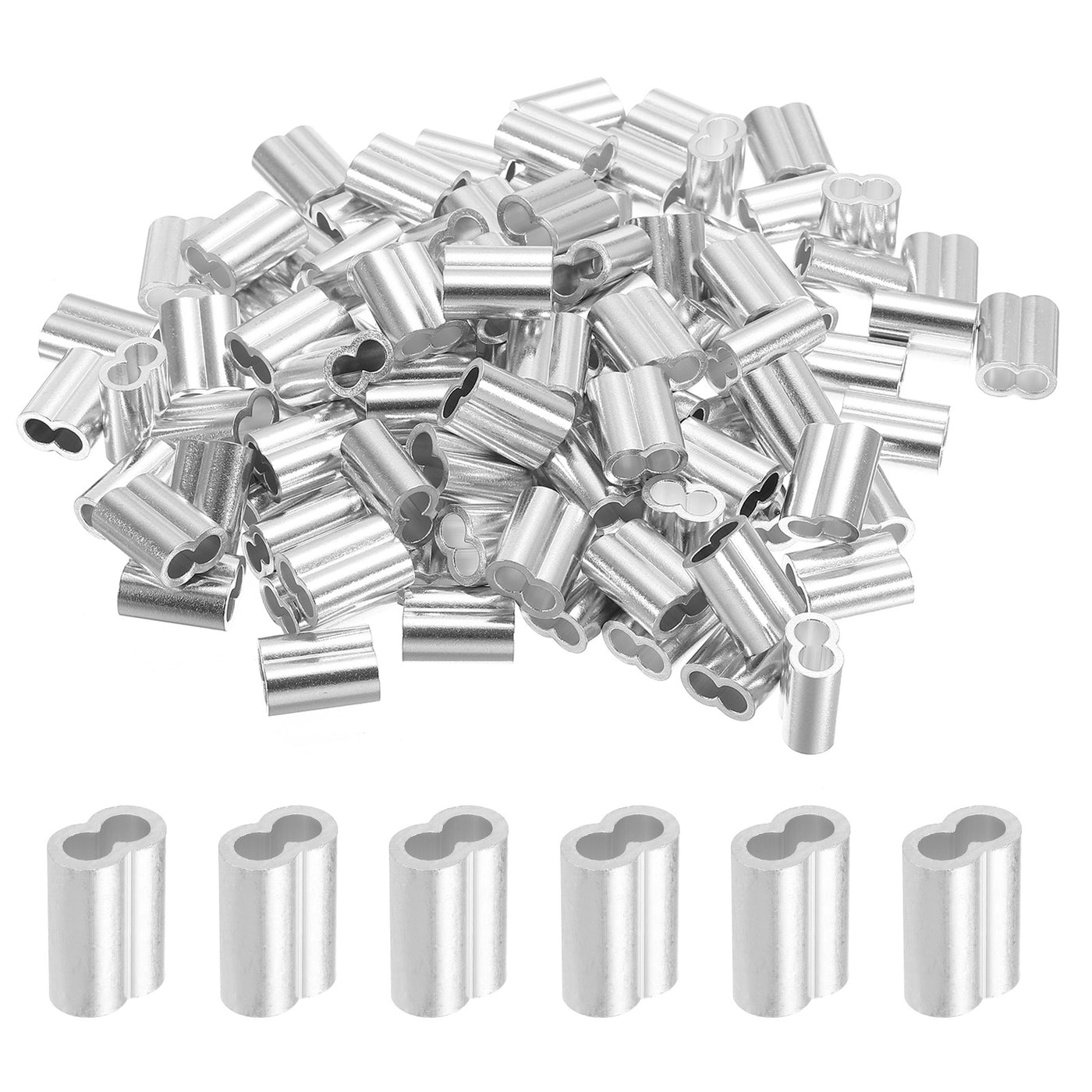 uxcell Uxcell 15/64" 6mm Aluminum Crimping Loop Sleeve Double Ferrule, Silver 100pcs