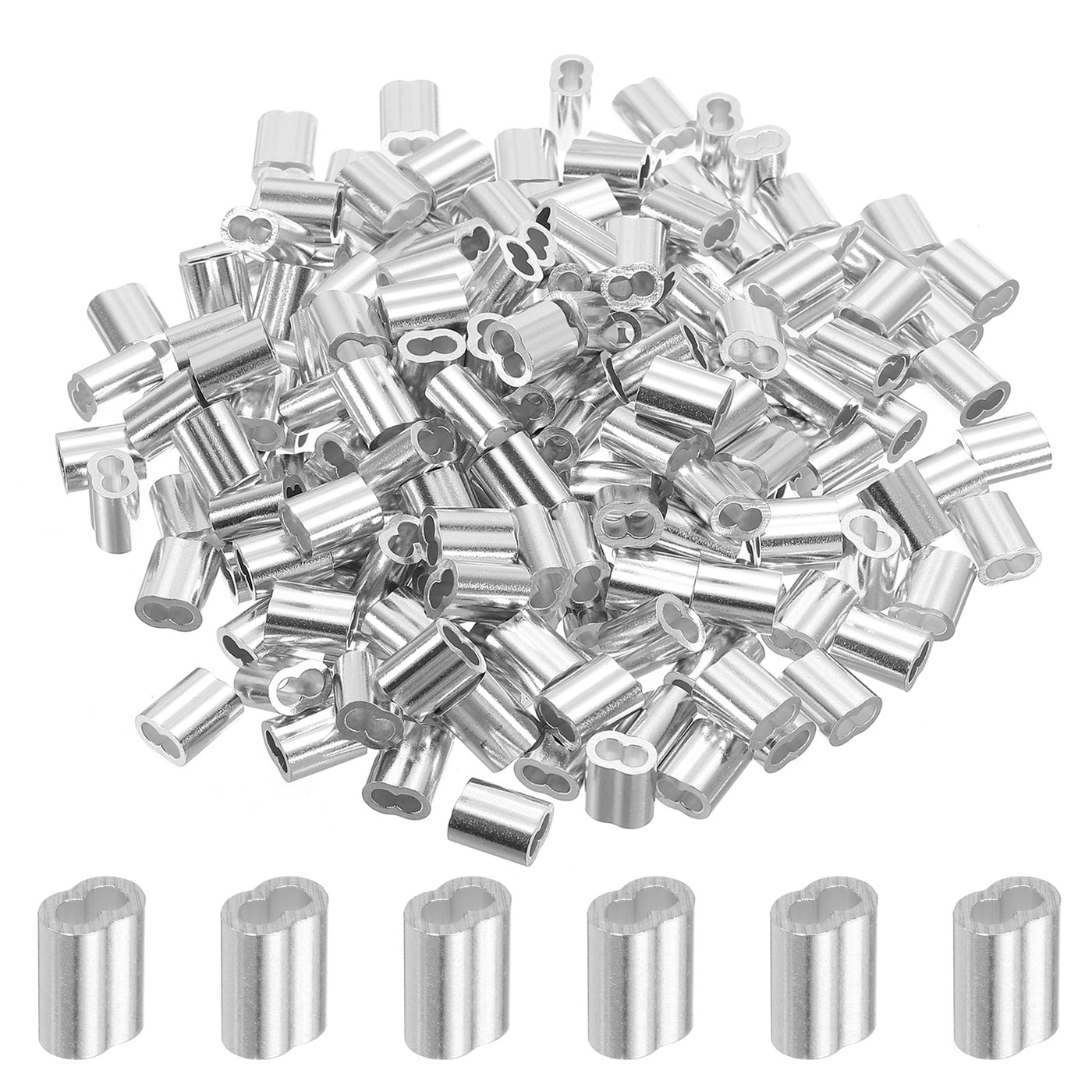 uxcell Uxcell 1/8" 3mm Aluminum Crimping Loop Sleeve Double Ferrule, Silver 200pcs