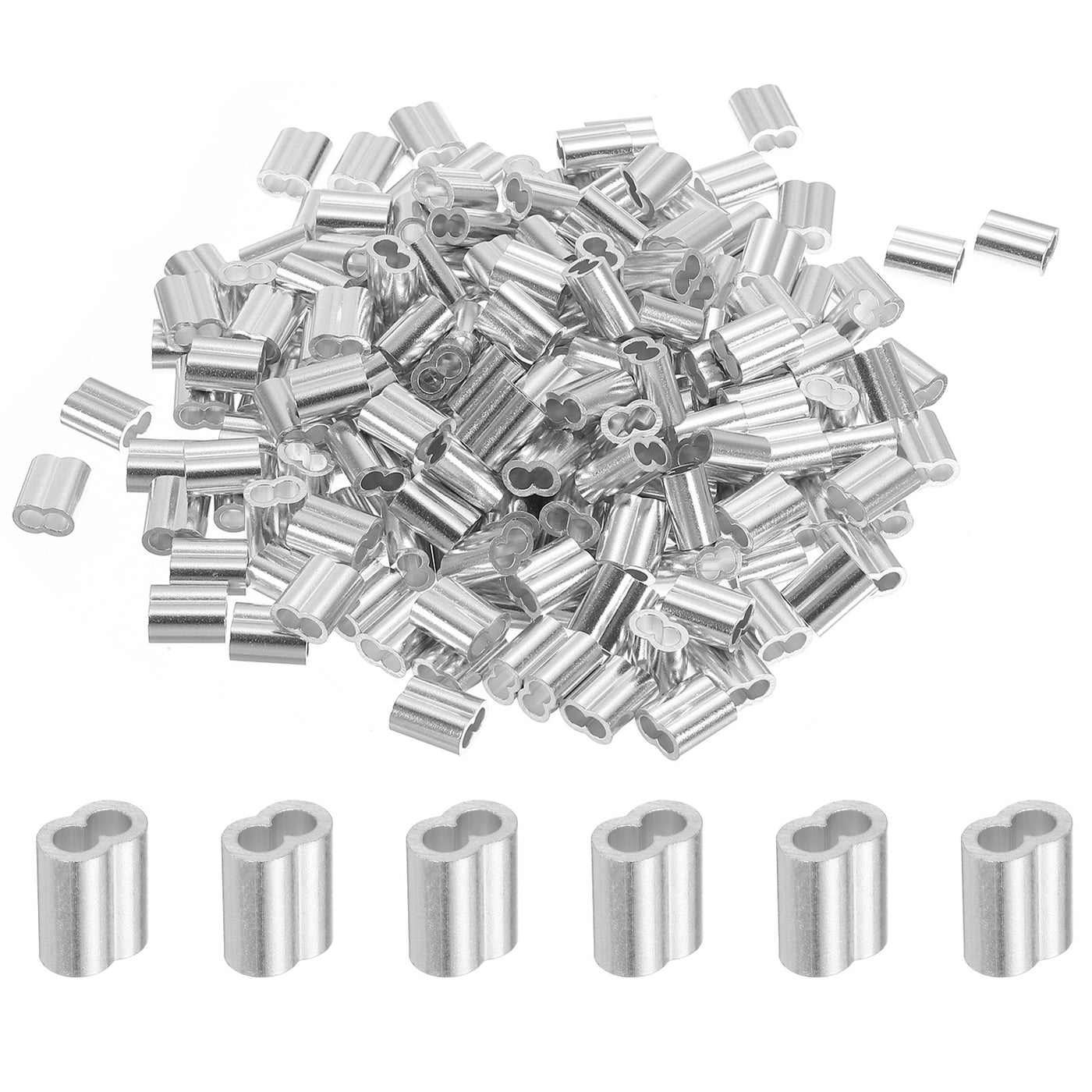 uxcell Uxcell 5/32" 4mm Aluminum Crimping Loop Sleeve Double Ferrule, Silver 200pcs