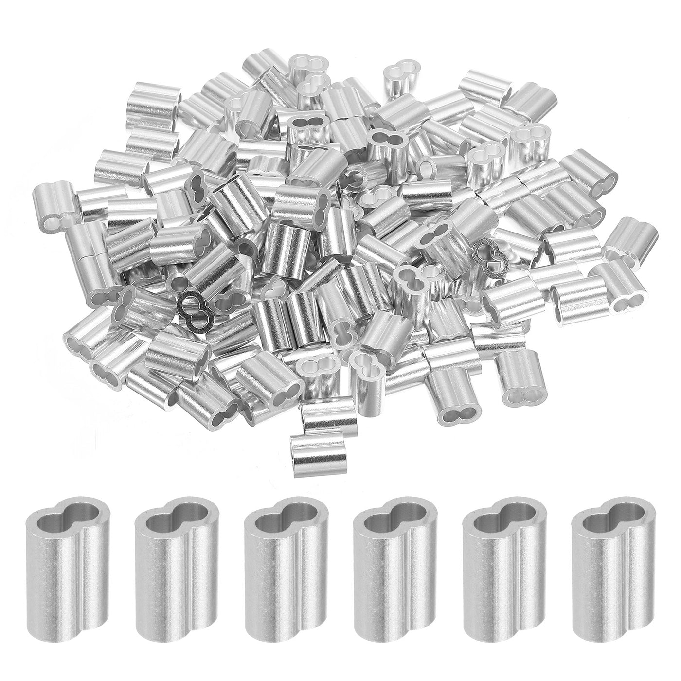 uxcell Uxcell 3/16" 5mm Aluminum Crimping Loop Sleeve Double Ferrule, Silver 200pcs