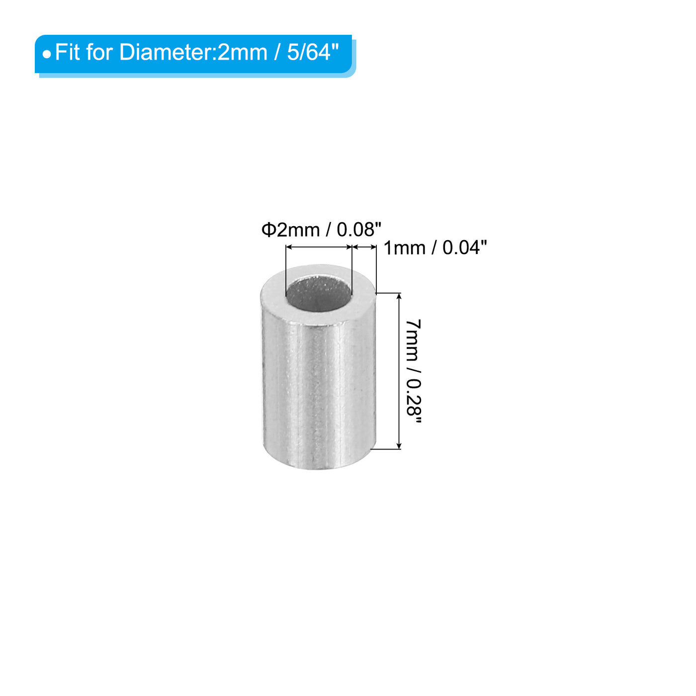 uxcell Uxcell 5/64" 2mm Aluminum Crimping Loop Sleeve Single Round Ferrule, Silver 25pcs