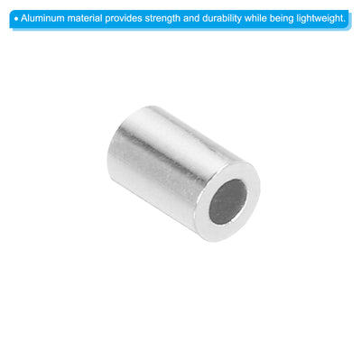 Harfington Uxcell 5/64" 2mm Aluminum Crimping Loop Sleeve Single Round Ferrule, Silver 25pcs